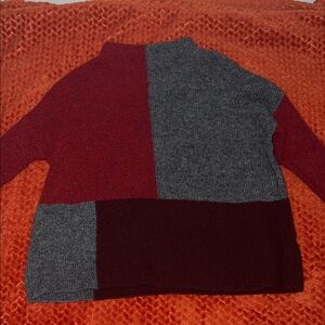 Colorblock Sweater - Red and Gray